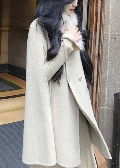 Women's Woolen Coat Patchwork Button Front with Fur Collar 4