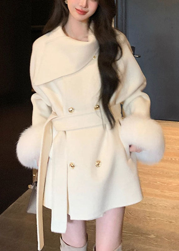 Women's Woolen Coat with Peter Pan Collar and Pockets Long Sleeve 1