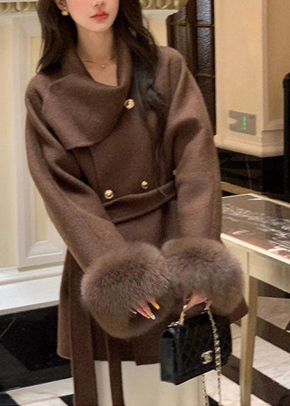 Women's Woolen Coat with Peter Pan Collar and Pockets Long Sleeve 2