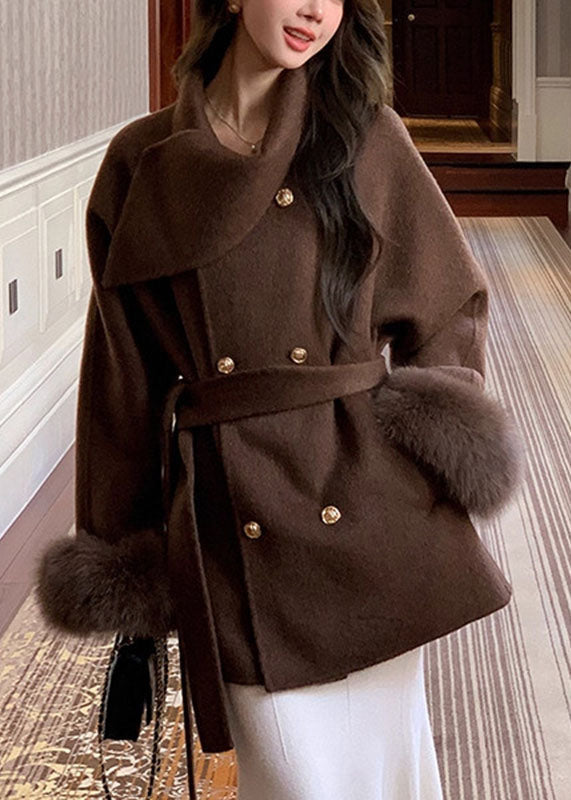 Women's Woolen Coat with Peter Pan Collar and Pockets Long Sleeve 4