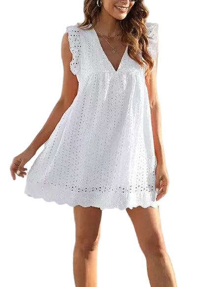 Women's Work Dress V Neck Ruffled Cut Out Summer Style 0
