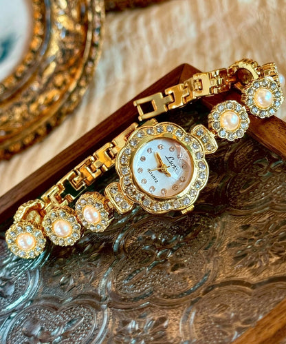 Women's Wristwatch Floral Design Pearl Accent 0