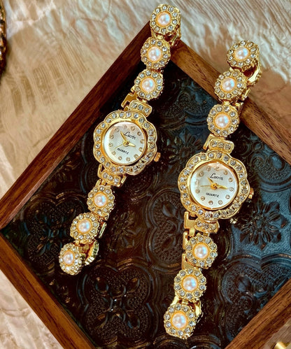 Women's Wristwatch Floral Design Pearl Accent 1