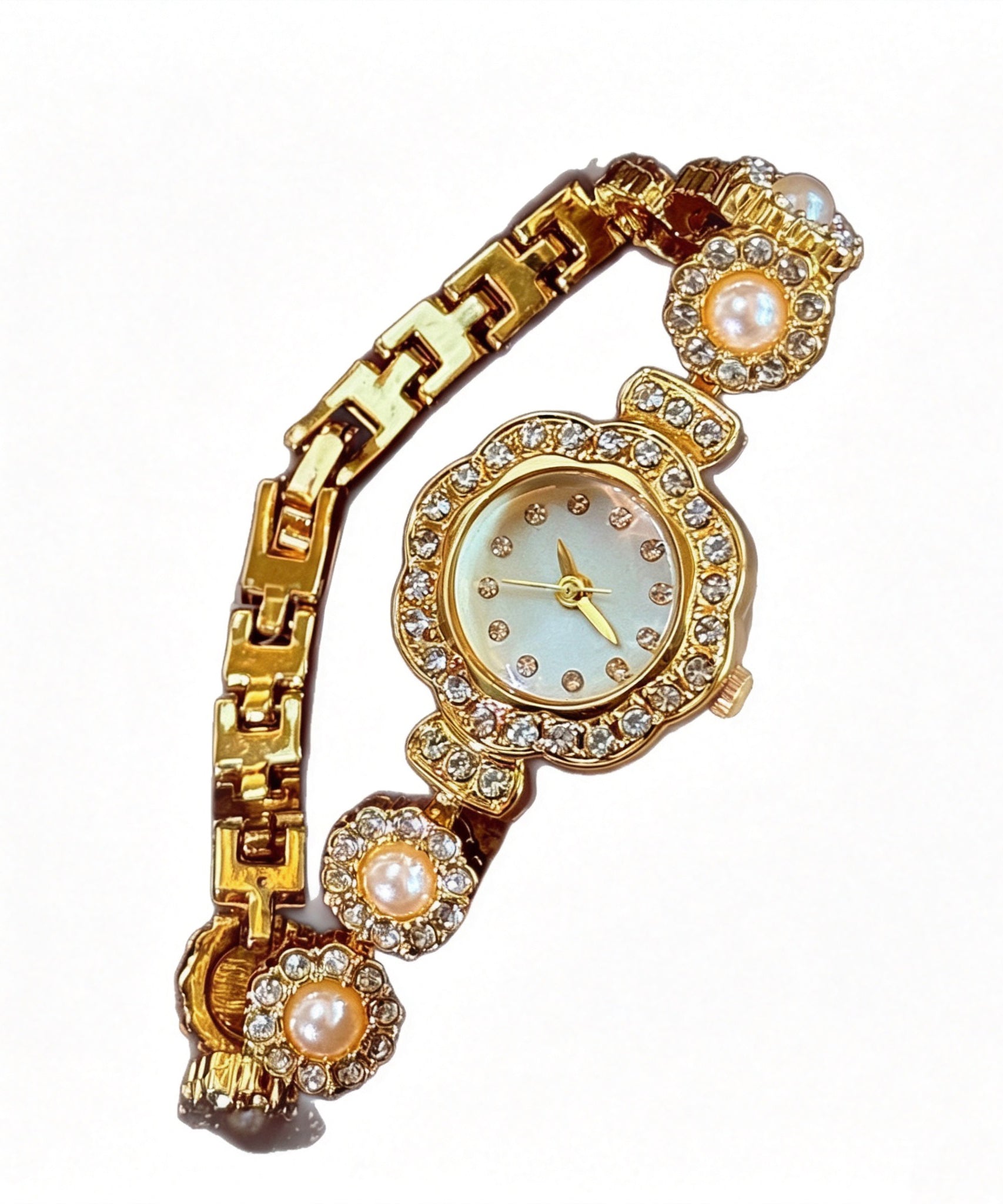 Women's Wristwatch Floral Design Pearl Accent 4
