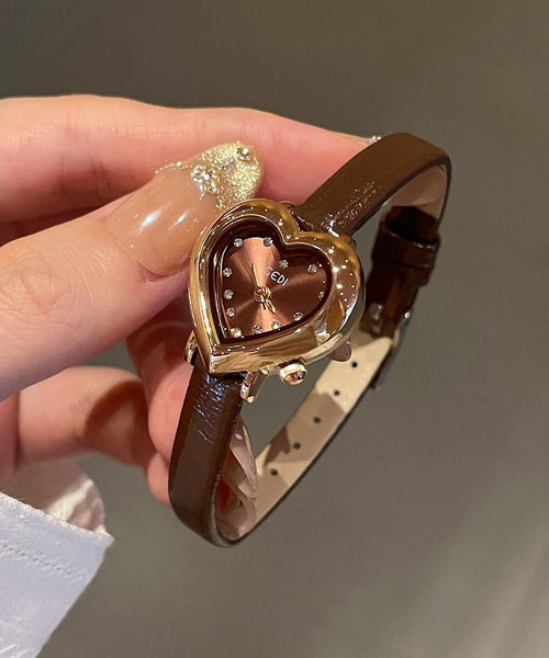 Women's Wristwatch Heart-Shaped Dial Patchwork Design 0