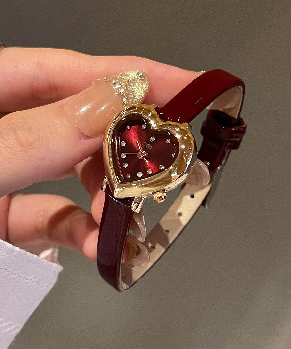 Women's Wristwatch Heart-Shaped Dial Patchwork Design 3