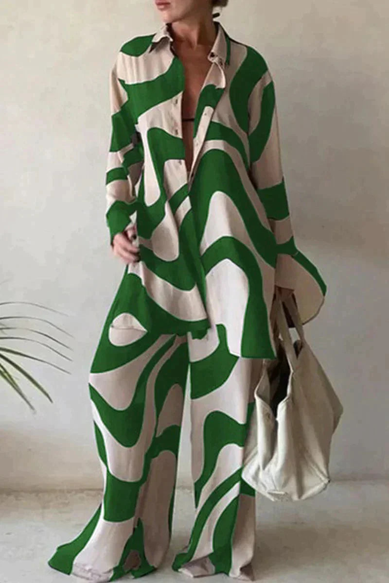 Women's 2-Piece Set Comfy Linen Look Trousers and Shirt