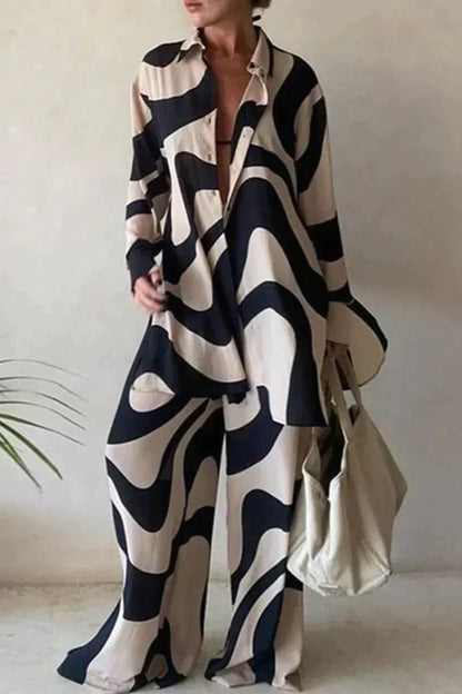 Women's 2-Piece Set Comfy Linen Look Trousers and Shirt