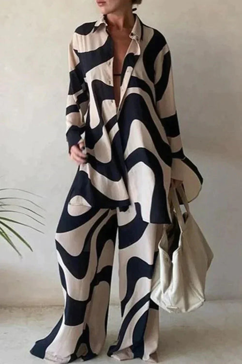 Women's 2-Piece Set Comfy Linen Look Trousers and Shirt