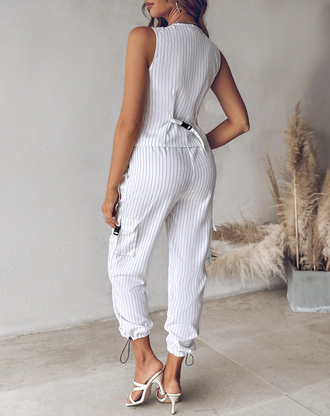 Women's 2-piece suit set waistcoat and trousers Striped