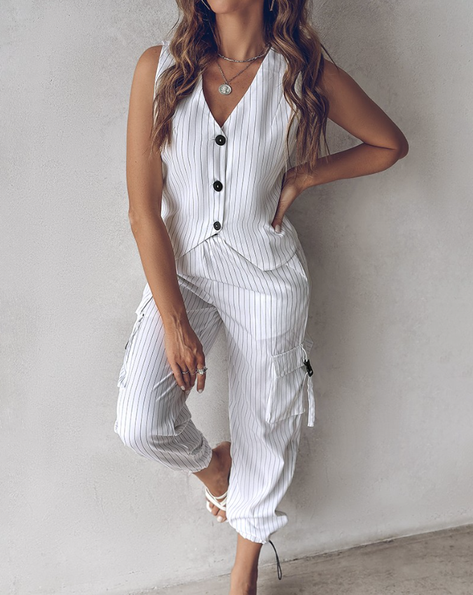 Women's 2-piece suit set waistcoat and trousers Striped