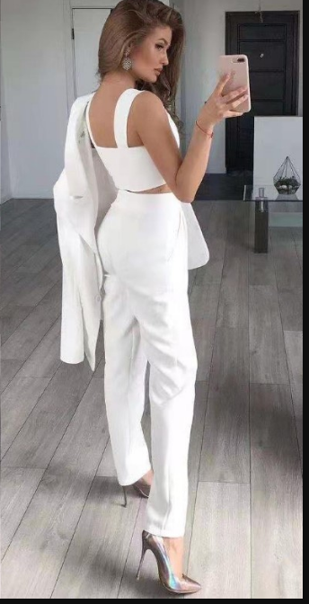 Women's 3-piece Set Blazer Top Trousers Cotton