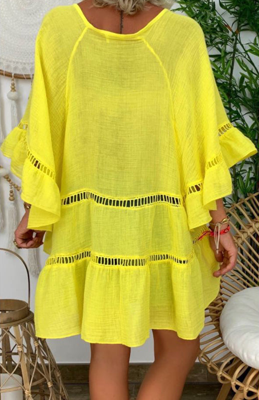 Women's 3/4 sleeve Top Dress -Neck Loose Buttons