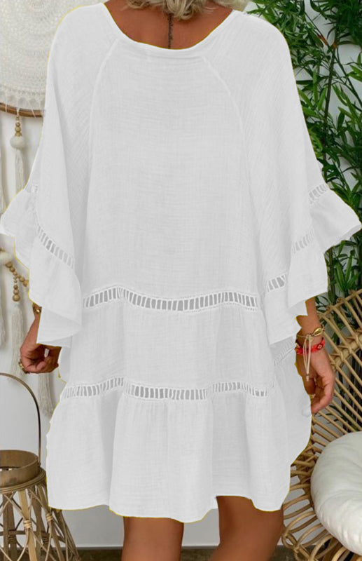 Women's 3/4 sleeve Top Dress -Neck Loose Buttons