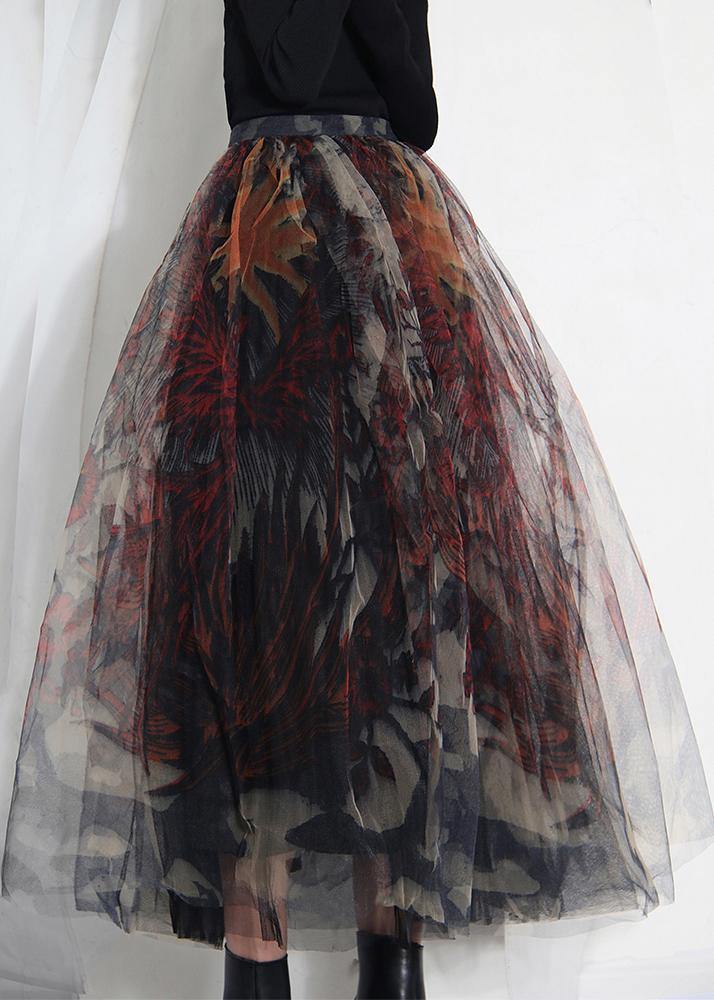 Women's A-line Lace Skirt with Black Print