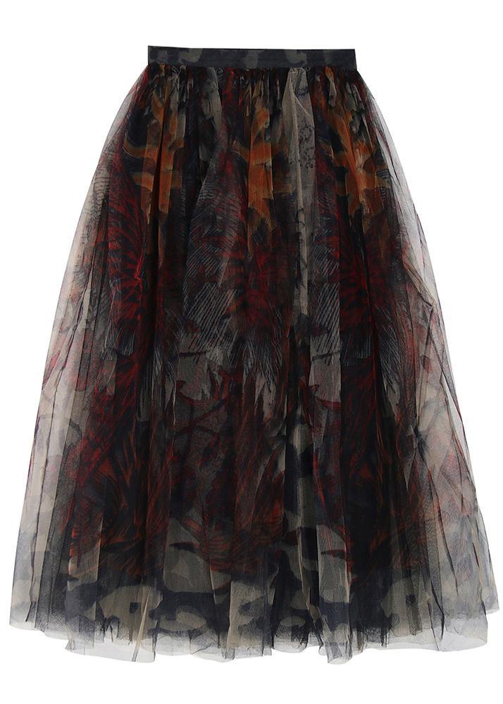 Women's A-line Lace Skirt with Black Print