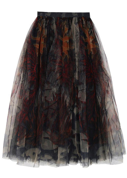 Women's A-line Lace Skirt with Black Print