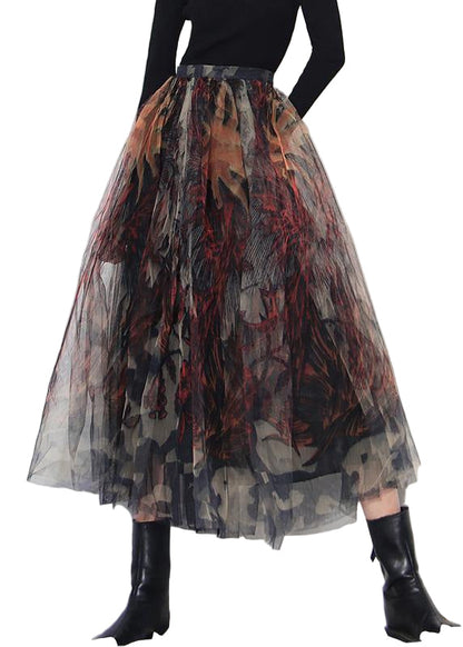 Women's A-line Lace Skirt with Black Print
