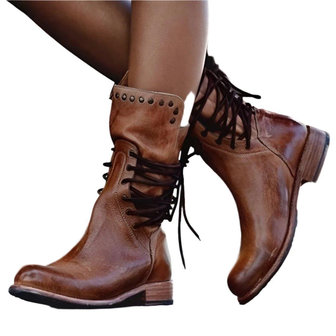 Women's Ankle Boots Leather Style Laces Classic Black