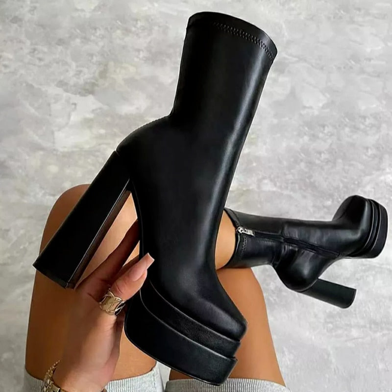 Women's Ankle Boots Platform Stylish Faux Leather