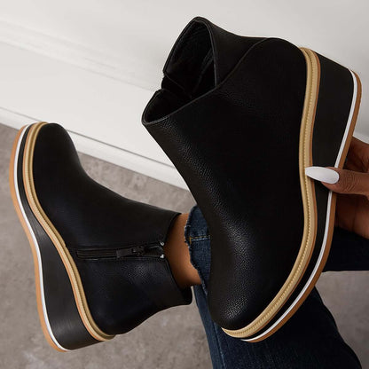 Women's Ankle Boots With Heel And Zip Synthetic Platform