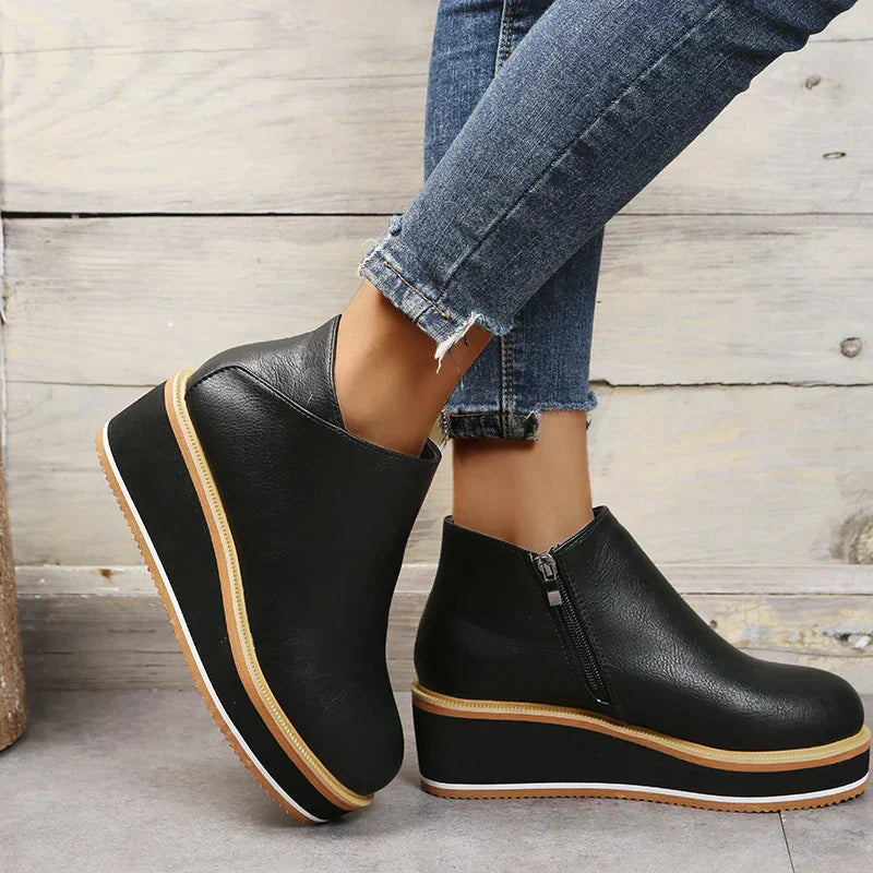 Women's Ankle Boots With Heel And Zip Synthetic Platform