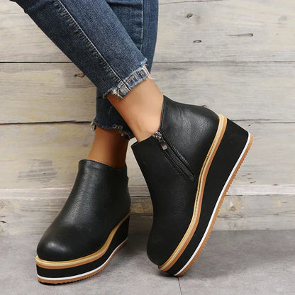 Women's Ankle Boots With Heel And Zip Synthetic Platform