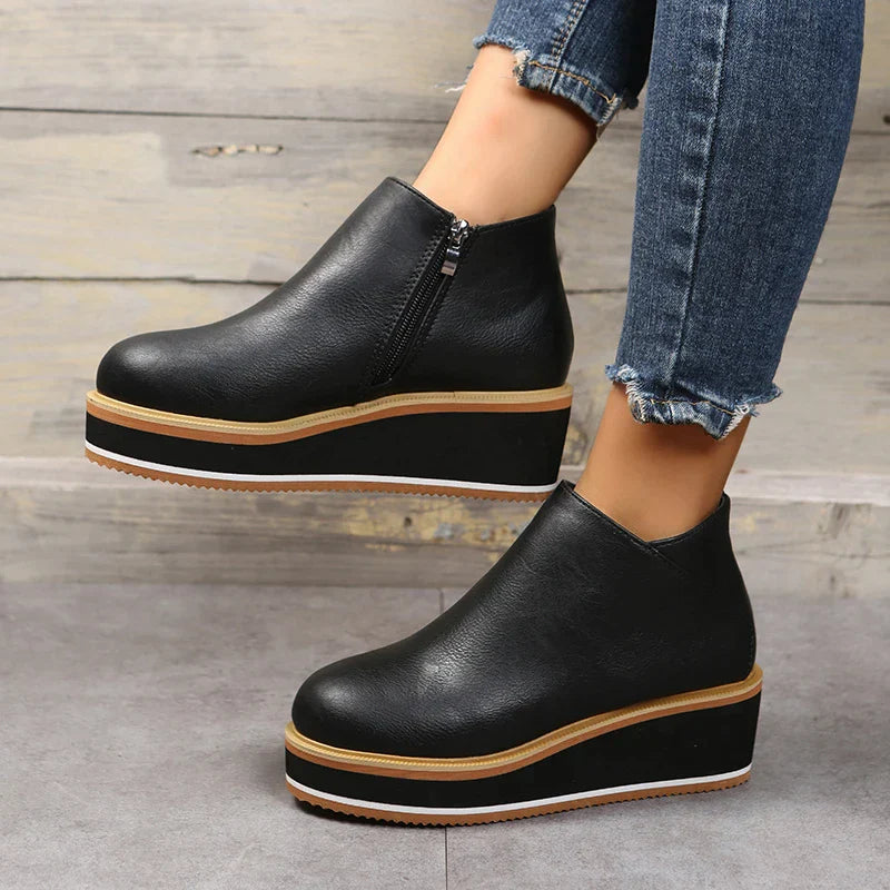 Women's Ankle Boots With Heel And Zip Synthetic Platform