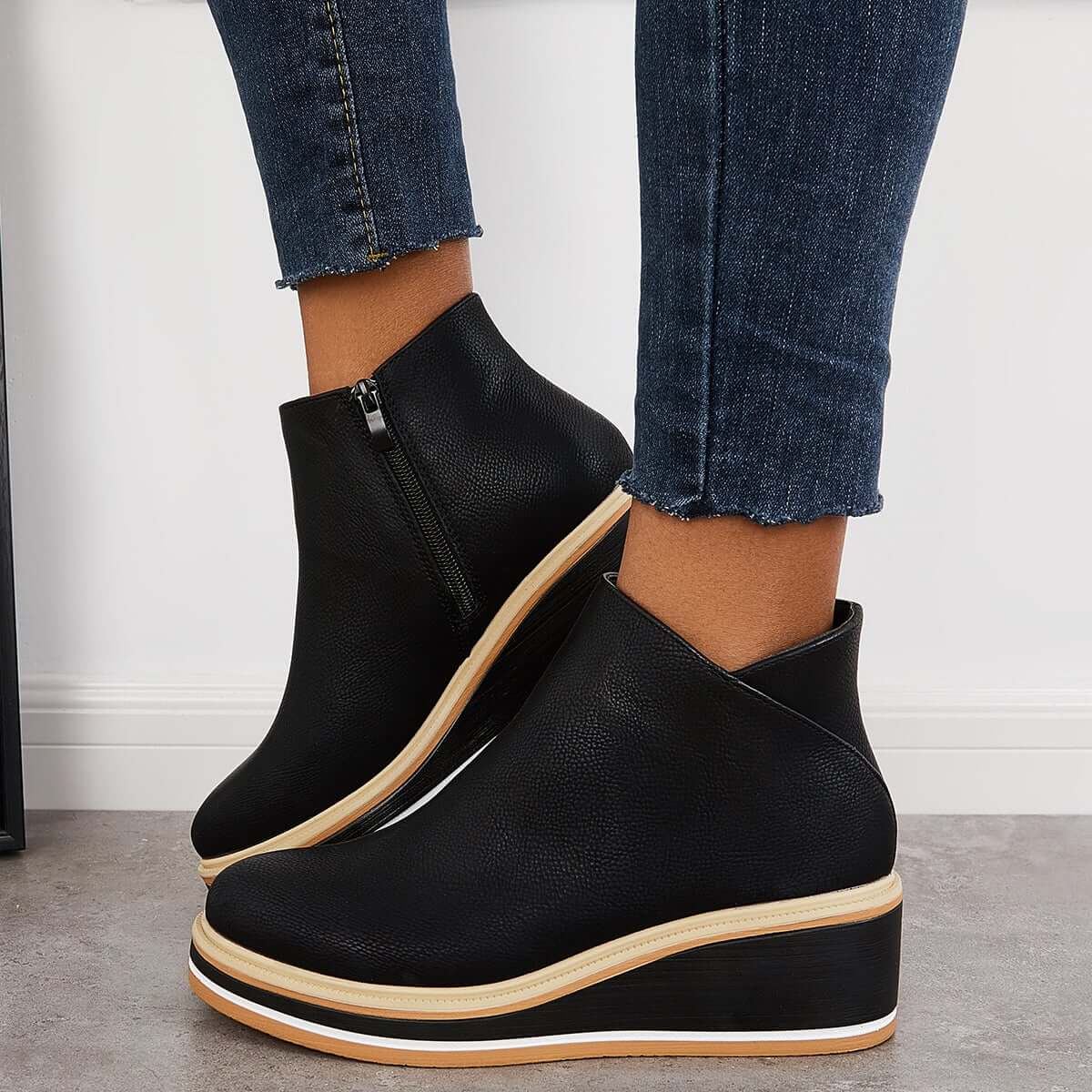 Women's Ankle Boots With Heel And Zip Synthetic Platform