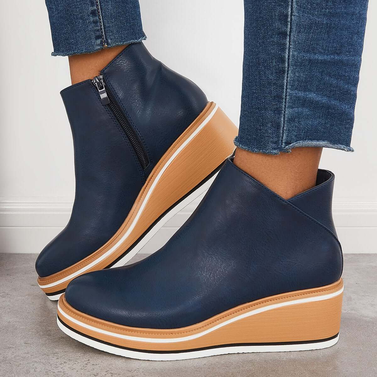 Women's Ankle Boots With Heel And Zip Synthetic Platform