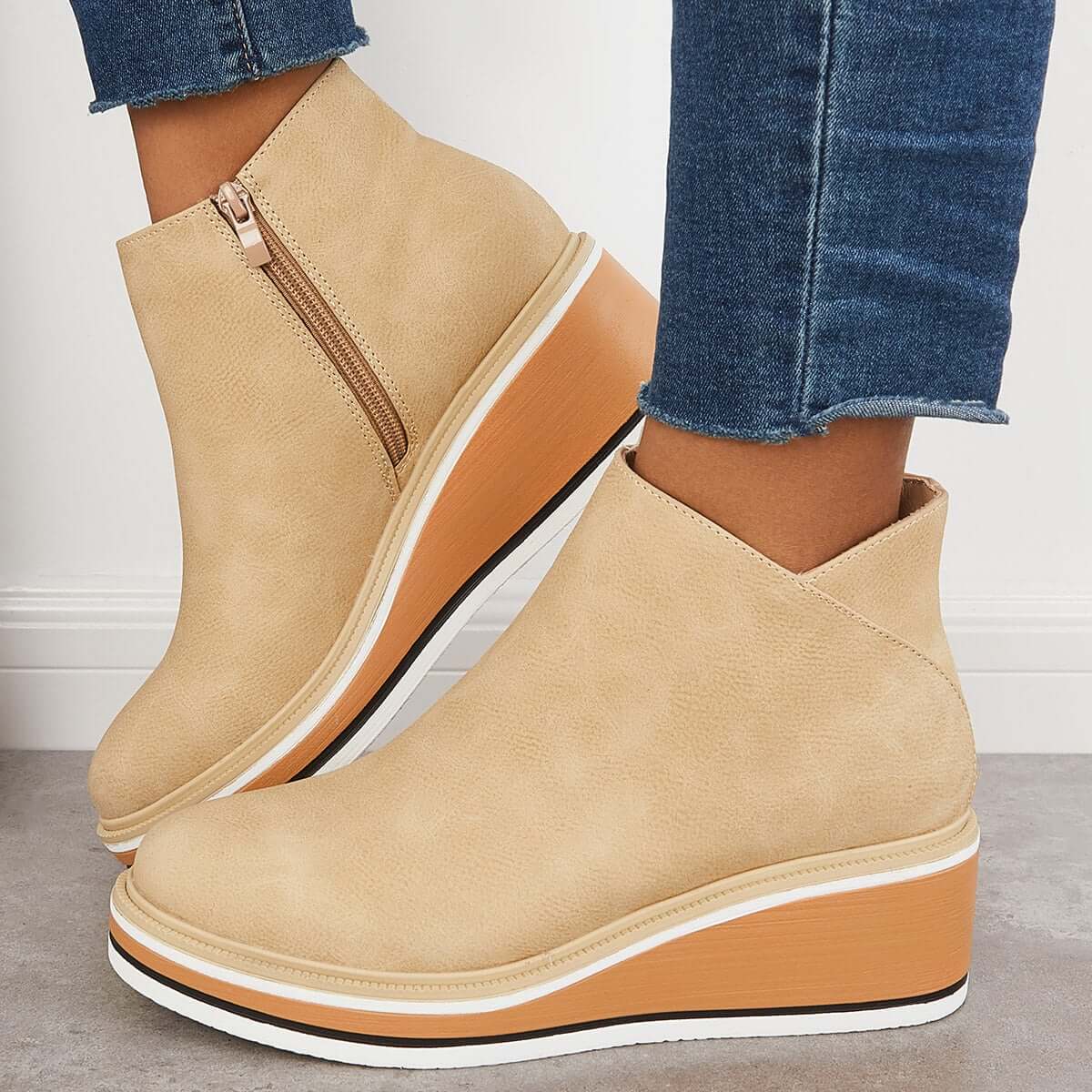 Women's Ankle Boots With Heel And Zip Synthetic Platform