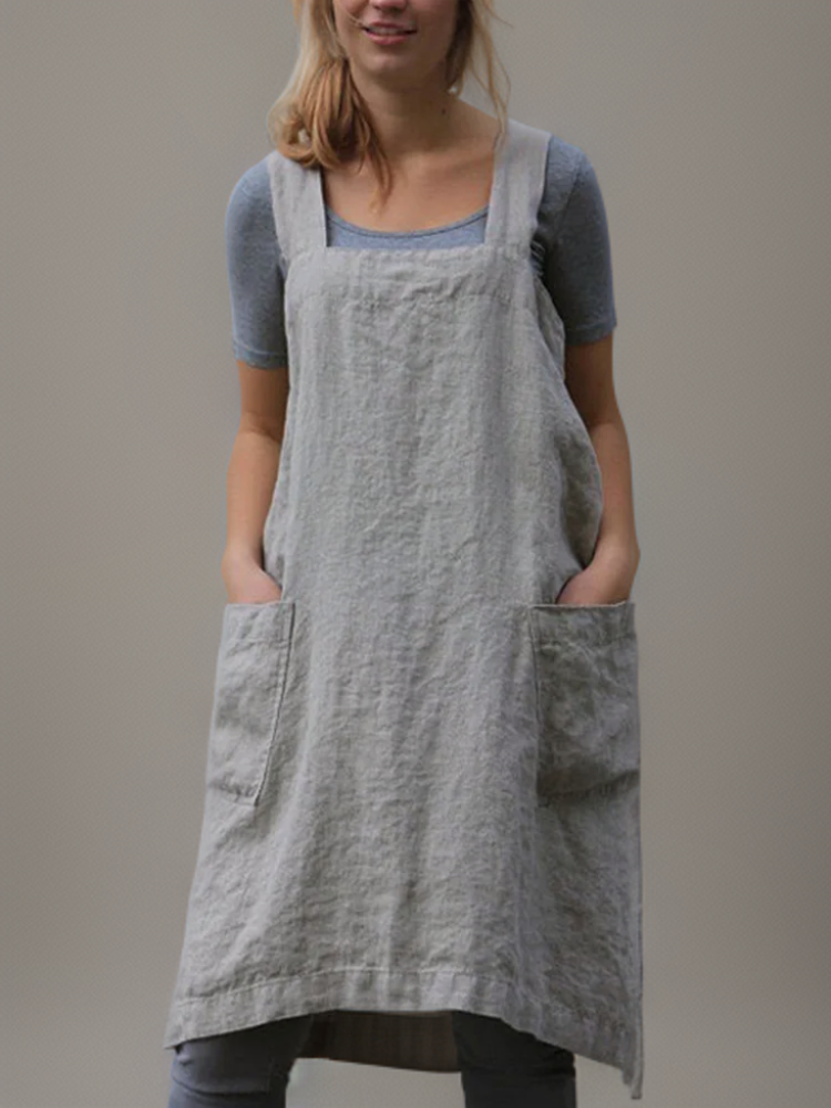 Women's Apron Dress Casual with Practical Pocket and Overcrossed Back