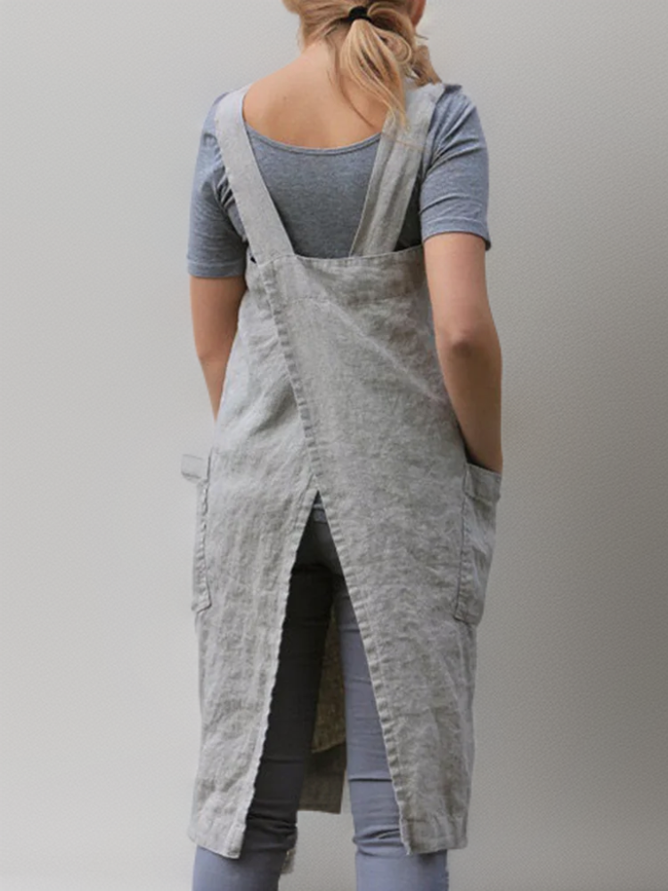 Women's Apron Dress Casual with Practical Pocket and Overcrossed Back