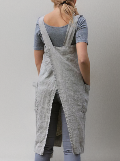 Women's Apron Dress Casual with Practical Pocket and Overcrossed Back