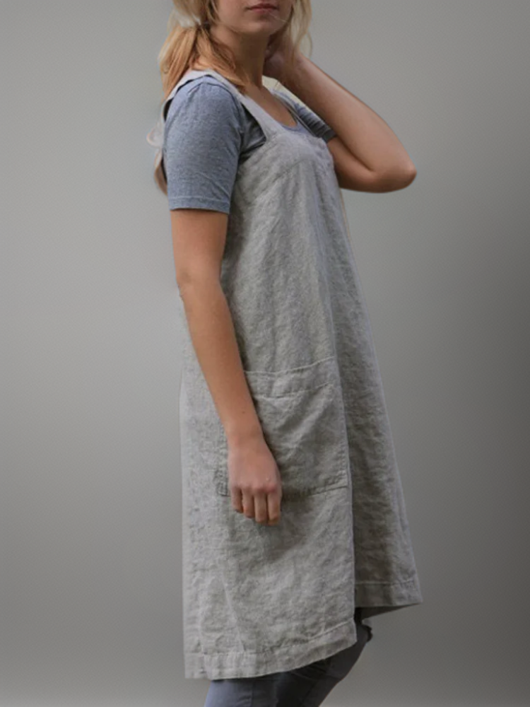 Women's Apron Dress Casual with Practical Pocket and Overcrossed Back