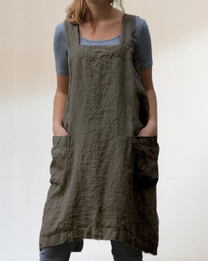 Women's Apron Dress Casual with Practical Pocket and Overcrossed Back