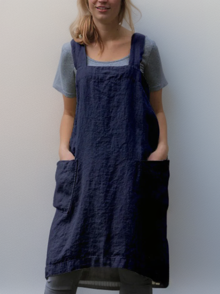 Women's Apron Dress Casual with Practical Pocket and Overcrossed Back
