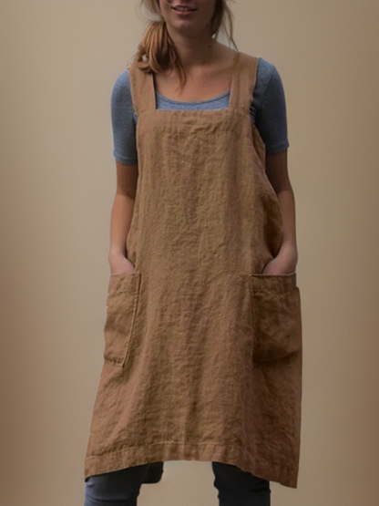 Women's Apron Dress Casual with Practical Pocket and Overcrossed Back