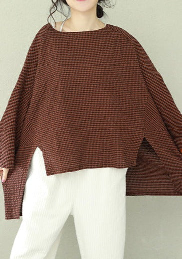 Women's Asymmetric Cotton Top with Checkered Pattern