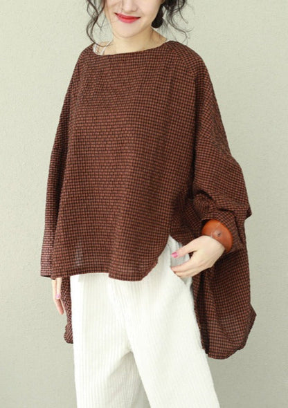 Women's Asymmetric Cotton Top with Checkered Pattern