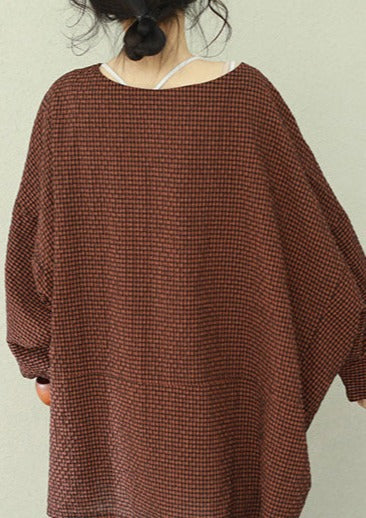 Women's Asymmetric Cotton Top with Checkered Pattern