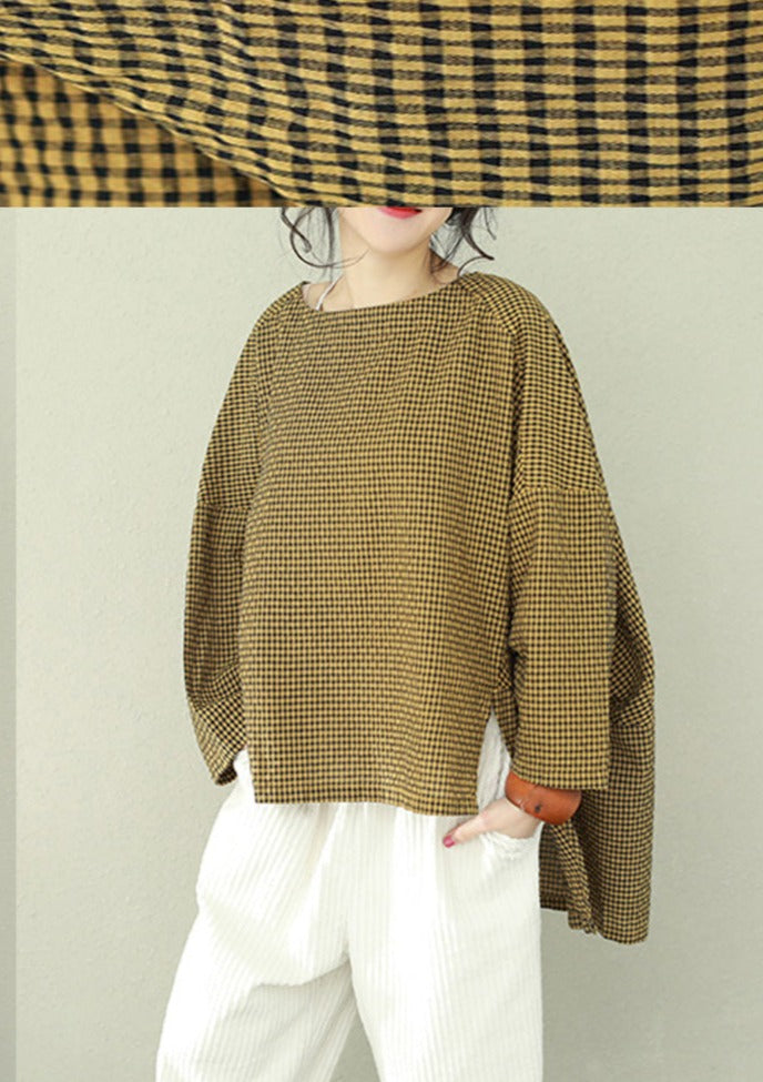 Women's Asymmetric Cotton Top with Checkered Pattern