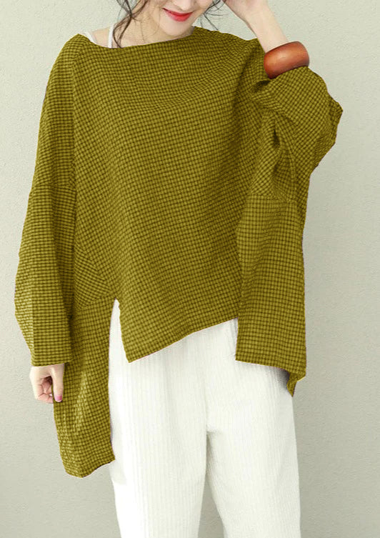 Women's Asymmetric Cotton Top with Checkered Pattern