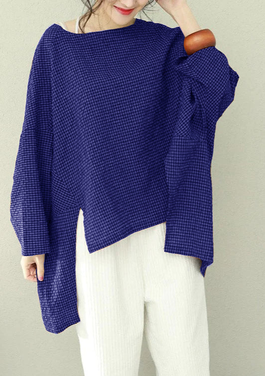 Women's Asymmetric Cotton Top with Checkered Pattern