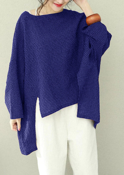 Women's Asymmetric Cotton Top with Checkered Pattern