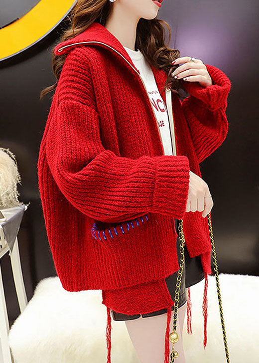 Women's Asymmetric Winter Sweater Jacket Red