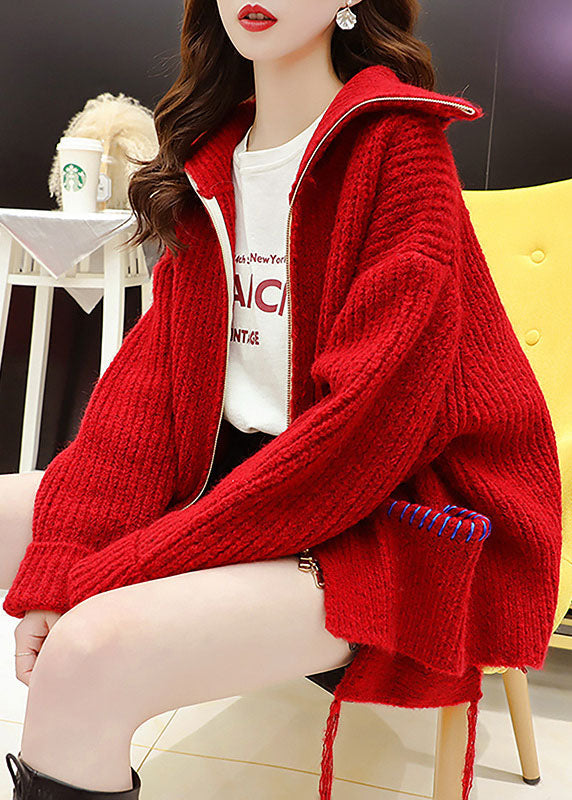 Women's Asymmetric Winter Sweater Jacket Red