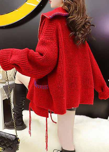 Women's Asymmetric Winter Sweater Jacket Red