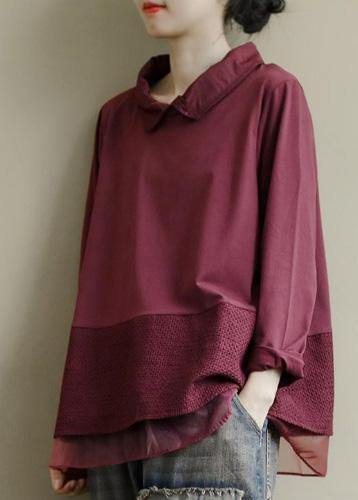 Women's Baggy Shirt with Patchwork and Collar