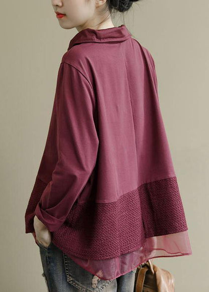 Women's Baggy Shirt with Patchwork and Collar
